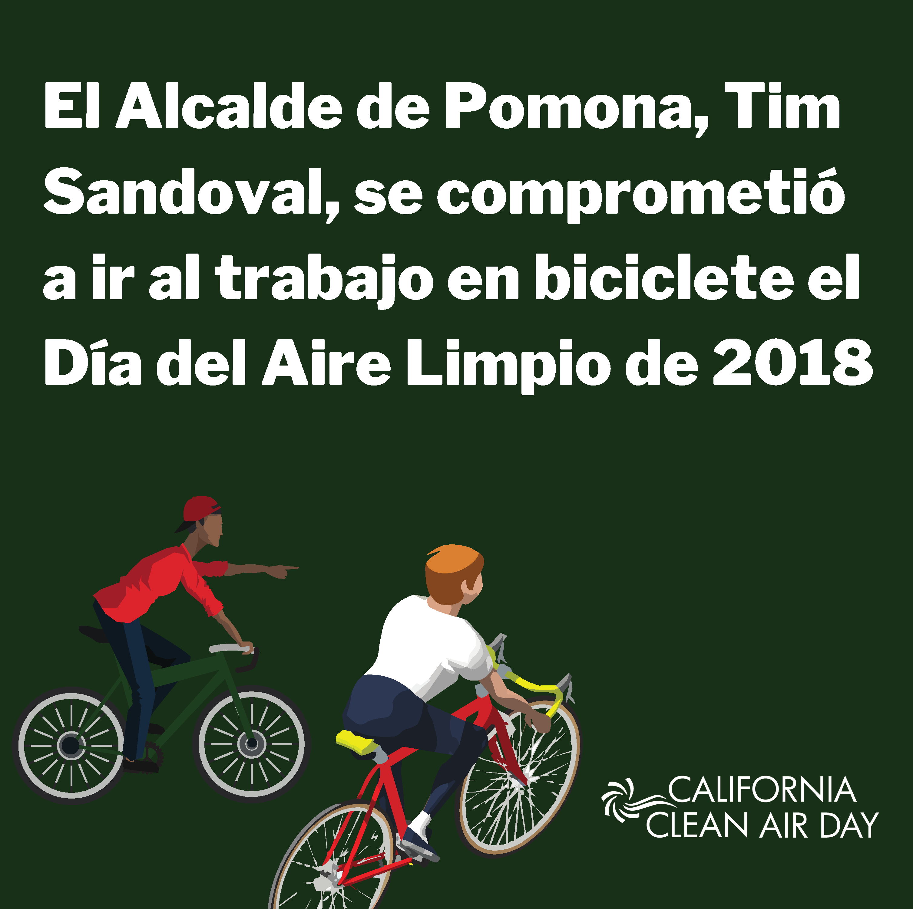 clip art of two bicyclists with the caption "Pomona Mayor Tim Sandoval has pledged to bike to work on October 3rd"